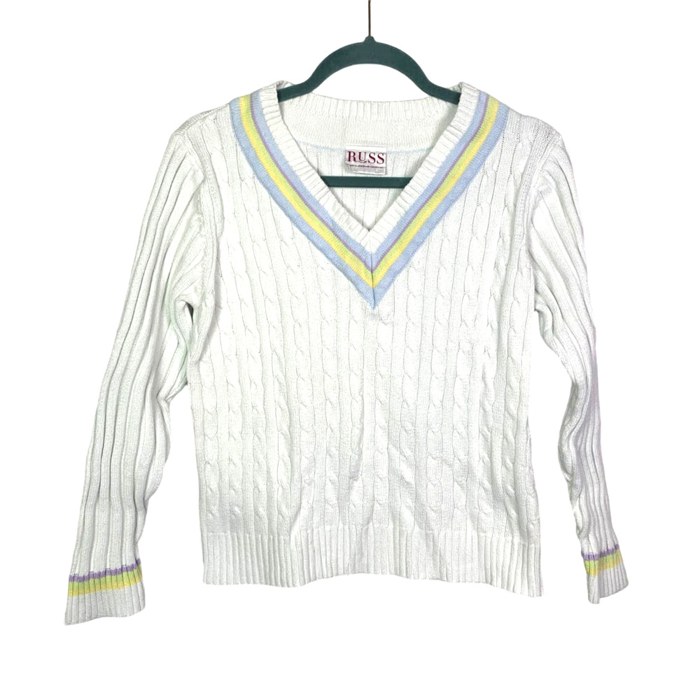 RUSS Liz Claborne Vintage V-Neck Tennis Sweater, Size M